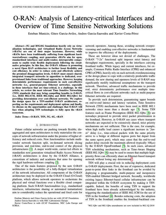 O-RAN: Analysis of Latency-critical Interfaces andOverview of Time Sensitive Networking Solutions