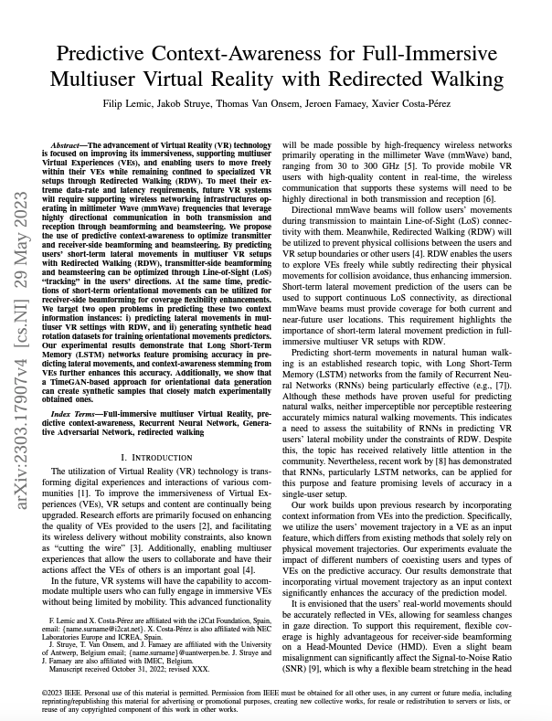 Predictive Context-Awareness for Full-Immersive Multiuser Virtual Reality with Redirected Walking