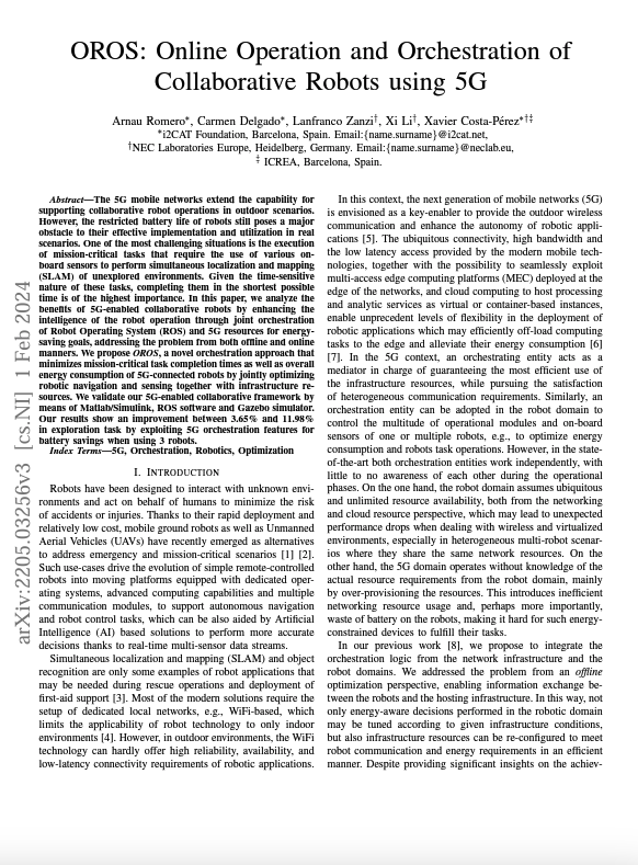 OROS: Online Operation and Orchestration of Collaborative Robots using 5G