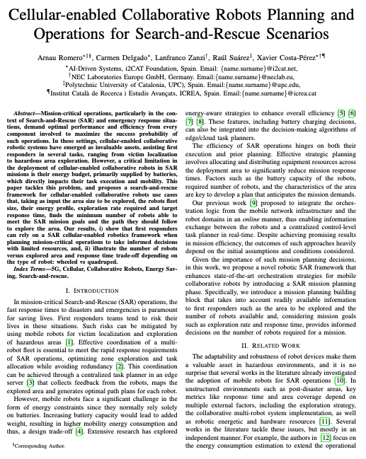 Cellular-enabled Collaborative Robots Planning and Operations for Search-and-Rescue Scenarios